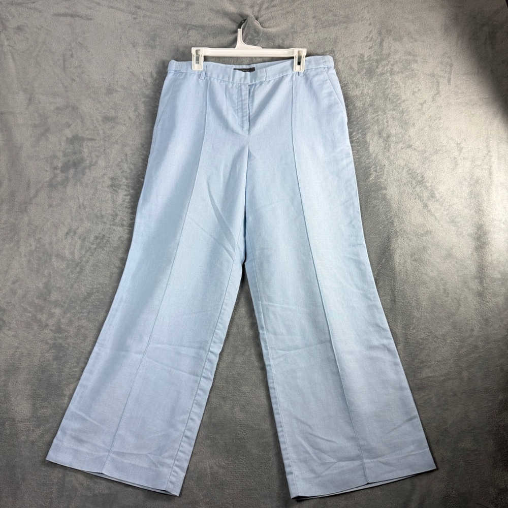 Liz Claiborne Women 14 Blue Wide Leg Pants Catherine Linen Boho Quiet Luxury